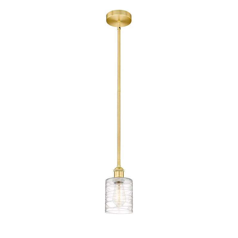 Innovations Cobbleskill 5in 1-Light Mini Pendant | Industrial Satin Gold Steel and Deco Swirl Clear Glass | Kitchen Island & | Model 616-1S-SG-G1113