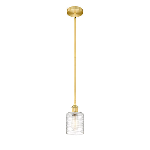 Innovations Cobbleskill 5in 1-Light Mini Pendant | Industrial Satin Gold Steel and Deco Swirl Clear Glass | Kitchen Island & | Model 616-1S-SG-G1113