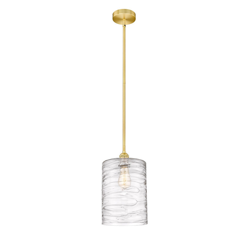 Innovations Cobbleskill 9in 1-Light Mini Pendant | Industrial Satin Gold Steel and Deco Swirl Glass | Kitchen Island & Dining | Model 616-1S-SG-G1113-L