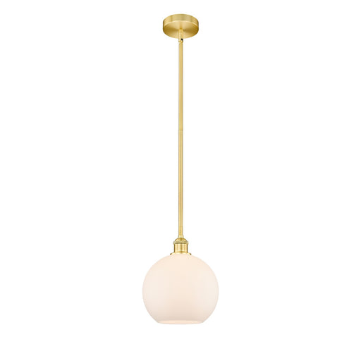 Innovations Athens 10in 1-Light Mini Pendant | Industrial Satin Gold Steel and Matte White Glass | Kitchen Island & Dining | Model 616-1S-SG-G121-10-LED