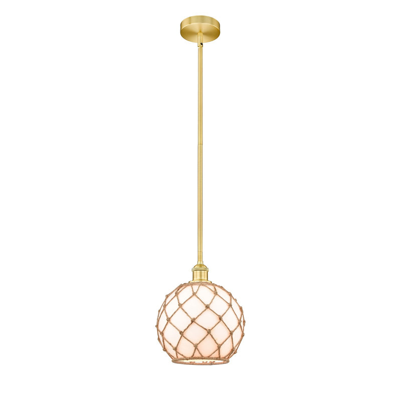 Innovations Farmhouse Rope 10in 1-Light Mini Pendant | Industrial Satin Gold Steel and Cast Brass with Matte White Glass and | Model 616-1S-SG-G121-10RB