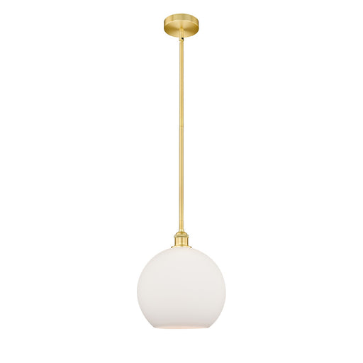 Innovations Athens 12in 1-Light Mini Pendant | Industrial Satin Gold Steel and Matte White Glass | Kitchen Island & Dining Room | Model 616-1S-SG-G121-12