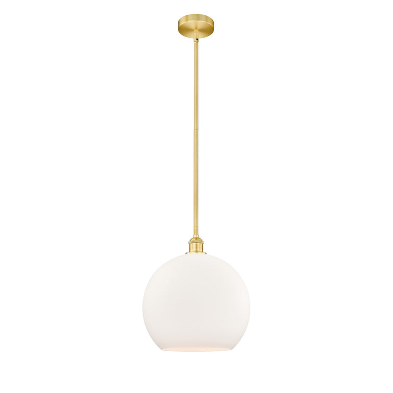Innovations Athens 14in 1-Light Pendant | Industrial Satin Gold Steel and Cast Brass with Matte White Glass | Kitchen Island | Model 616-1S-SG-G121-14-LED