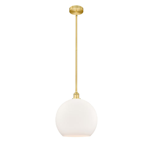 Innovations Athens 14in 1-Light Pendant | Industrial Satin Gold Steel and Cast Brass with Matte White Glass | Kitchen Island | Model 616-1S-SG-G121-14-LED