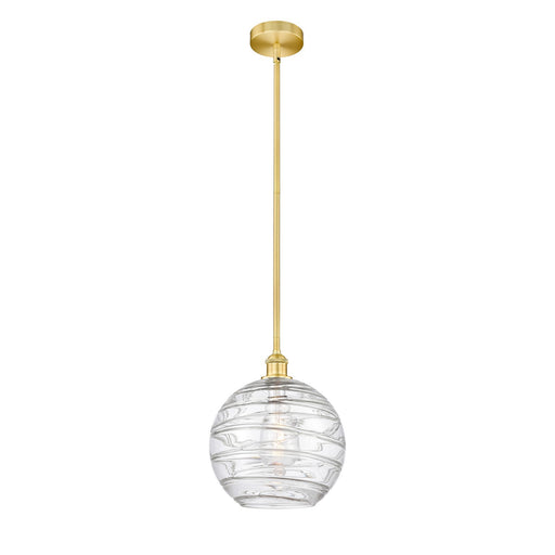 Innovations Athens Deco Swirl 12in 1-Light Mini Pendant | Industrial Satin Gold Steel and Clear Glass | Kitchen Island & | Model 616-1S-SG-G1213-12CL