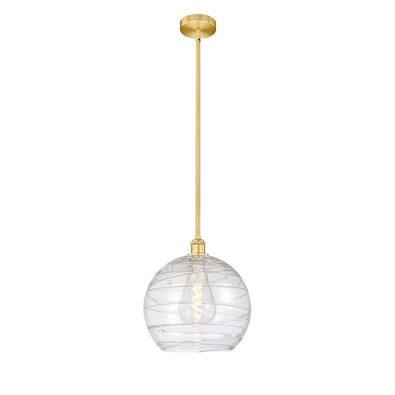 Innovations Athens Deco Swirl 14in 1-Light Mini Pendant | Industrial Satin Gold Steel and Cast Brass with Clear Deco Swirl | Model 616-1S-SG-G1213-14CL