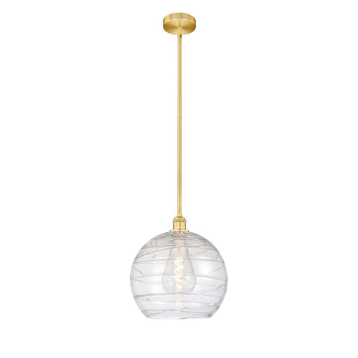 Innovations Athens Deco Swirl 14in 1-Light Mini Pendant | Industrial Satin Gold Steel and Cast Brass with Clear Deco Swirl | Model 616-1S-SG-G1213-14CL