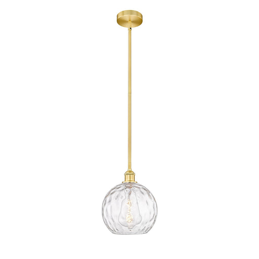 Innovations Athens Water Glass 10in 1-Light Mini Pendant | Industrial Satin Gold Steel and Clear Glass | Kitchen Island & | Model 616-1S-SG-G1215-10