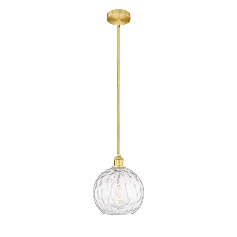 Innovations Athens Water Glass 10in 1-Light Mini Pendant | Industrial Satin Gold Steel and Cast Brass Clear Glass | Kitchen | Model 616-1S-SG-G1215-10-LED