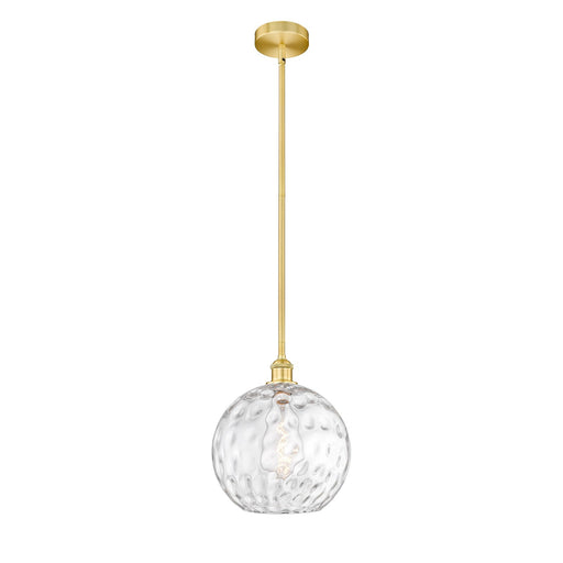 Innovations Athens Water Glass 12in 1-Light Mini Pendant | Industrial Satin Gold Steel and Clear Glass | Kitchen Island & | Model 616-1S-SG-G1215-12