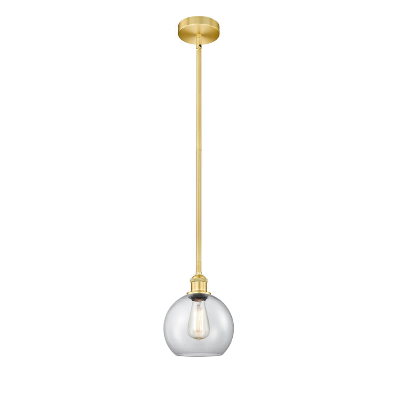 Innovations Athens 8in 1-Light Mini Pendant | Industrial Satin Gold Steel and Clear Glass | Kitchen Island & Dining Room | Model 616-1S-SG-G122-8-LED