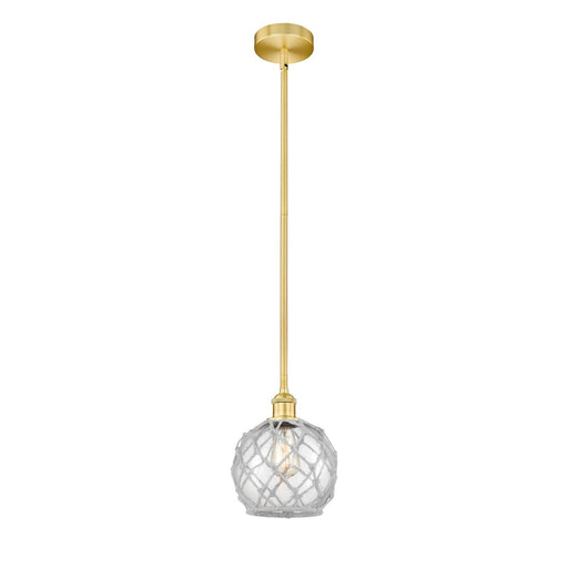 Innovations Farmhouse Rope 8in 1-Light Mini Pendant | Industrial Satin Gold Steel and Clear Glass with White Rope | Kitchen | Model 616-1S-SG-G122-8RW