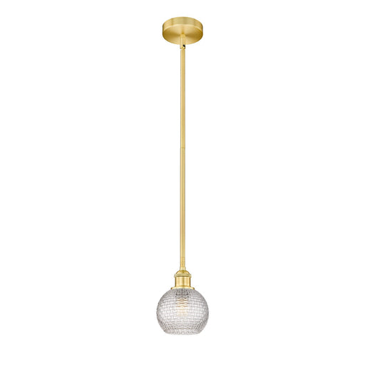 Innovations Athens 6in 1-Light Mini Pendant | Modern Farmhouse Satin Gold Steel and Clear Basket Weave Glass | Kitchen Island | Model 616-1S-SG-G122C-6CL