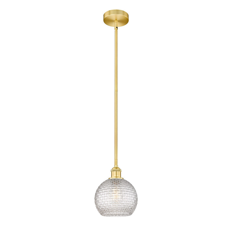 Innovations Athens 8in 1-Light Mini Pendant | Modern Farmhouse Satin Gold Steel and Clear Basket Weave Glass | Kitchen Island | Model 616-1S-SG-G122C-8CL