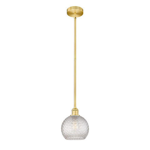 Innovations Athens 8in 1-Light Mini Pendant | Modern Farmhouse Satin Gold Steel and Clear Basket Weave Glass | Kitchen Island | Model 616-1S-SG-G122C-8CL