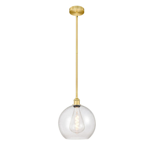 Innovations Athens 12in 1-Light Mini Pendant | Industrial Satin Gold Steel and Seedy Glass | Kitchen Island & Dining Room | Model 616-1S-SG-G124-12