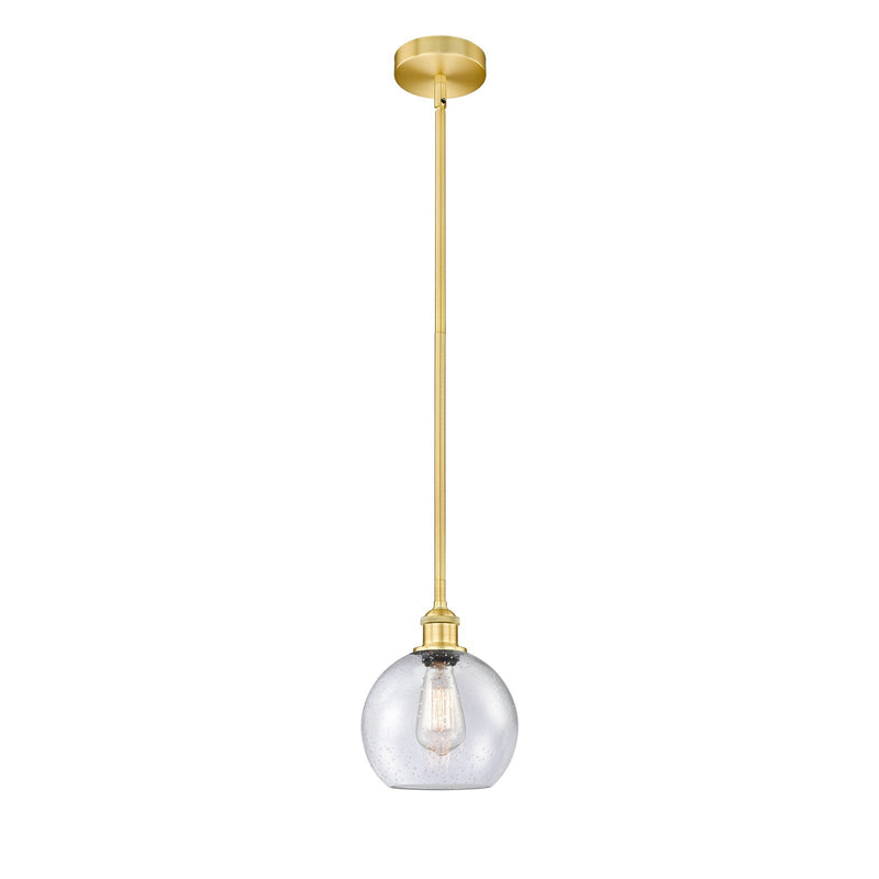 Innovations Athens 8in 1-Light Mini Pendant | Industrial Satin Gold Steel and Seedy Glass | Kitchen Island & Dining Room | 8 | Model 616-1S-SG-G124-8-LED