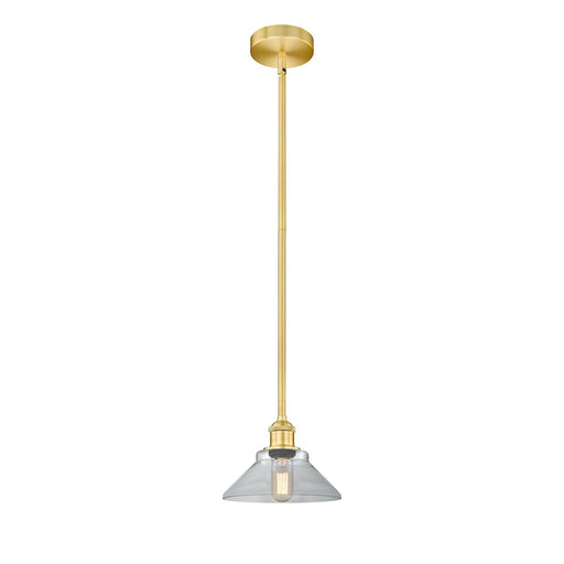 Innovations Orwell 8.38in 1-Light Mini Pendant | Industrial Satin Gold Steel and Clear Glass | Kitchen Island & Dining Room | Model 616-1S-SG-G132-LED