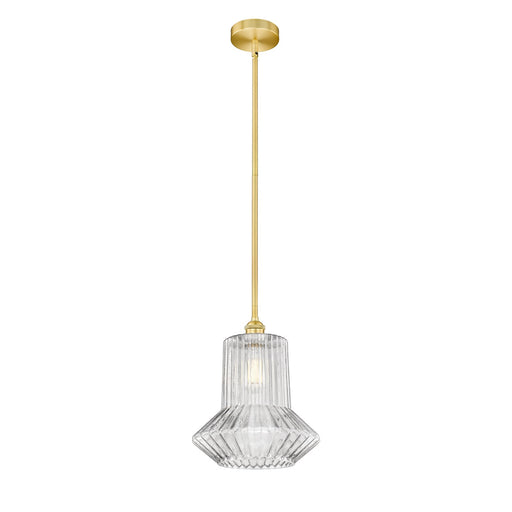 Innovations Springwater 12in 1-Light Mini Pendant | Art Nouveau Satin Gold Steel and Clear Fluted Glass | Kitchen Island & | Model 616-1S-SG-G212-LED