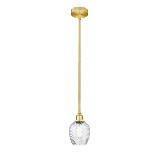 Innovations Salina 6in 1-Light Mini Pendant | Industrial Satin Gold Steel and Clear Spiral Fluted Glass | Kitchen Island & Dining | Model 616-1S-SG-G292