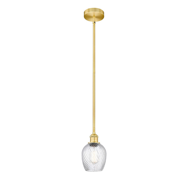 Innovations Salina 6in 1-Light Mini Pendant | Industrial Satin Gold Steel and Clear Spiral Fluted Glass | Kitchen Island & | Model 616-1S-SG-G292-LED