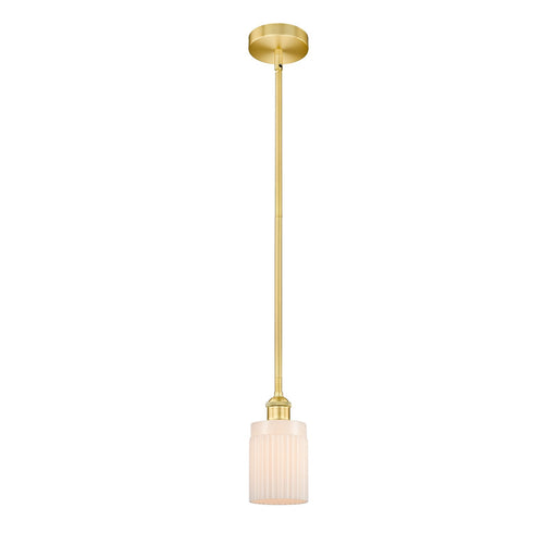 Innovations Hadley 4.5in 1-Light Mini Pendant | Satin Gold Steel and Matte White Ribbed Glass | Kitchen Island & Dining Room | 4.5 | Model 616-1S-SG-G341