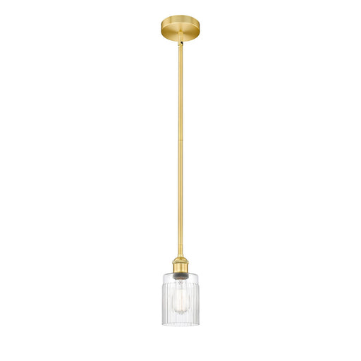 Innovations Hadley 4.5in 1-Light Mini Pendant | Art Nouveau Satin Gold Steel and Clear Ribbed Glass | Kitchen Island & Dining | Model 616-1S-SG-G342-LED