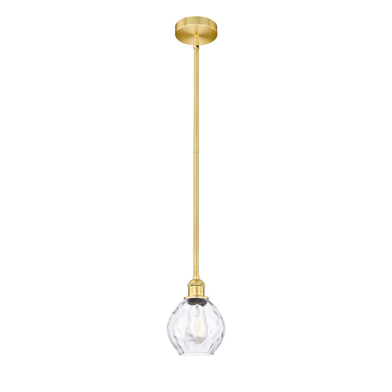 Innovations Waverly 6in 1-Light Mini Pendant | Industrial Satin Gold Steel and Clear Water Glass | Kitchen Island & Dining Room | Model 616-1S-SG-G362-LED