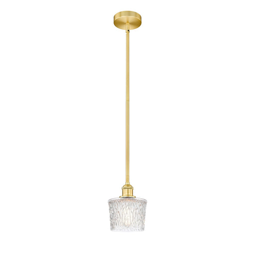 Innovations Niagara 7in 1-Light Mini Pendant | Industrial Satin Gold Steel and Clear Textured Glass | Kitchen Island & Dining | Model 616-1S-SG-G402-LED