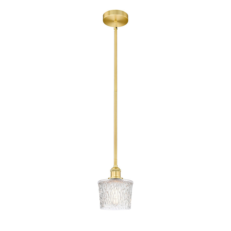 Innovations Niagara 7in 1-Light Mini Pendant | Industrial Satin Gold Steel and Clear Textured Glass | Kitchen Island & Dining | Model 616-1S-SG-G402-LED