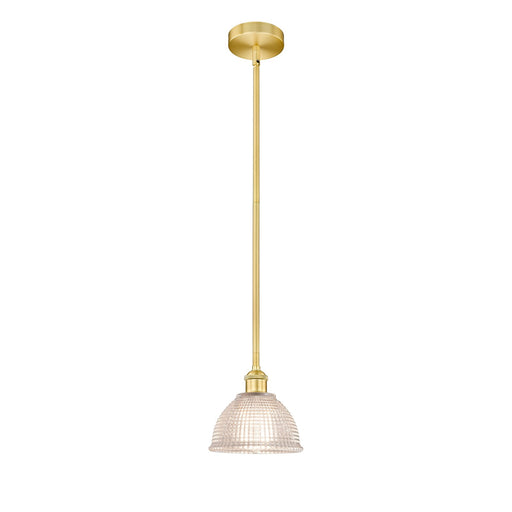 Innovations Arietta 8in 1-Light Mini Pendant | Industrial Satin Gold Steel and Clear Glass | Kitchen Island & Dining Room | 8 x 8 x | Model 616-1S-SG-G422