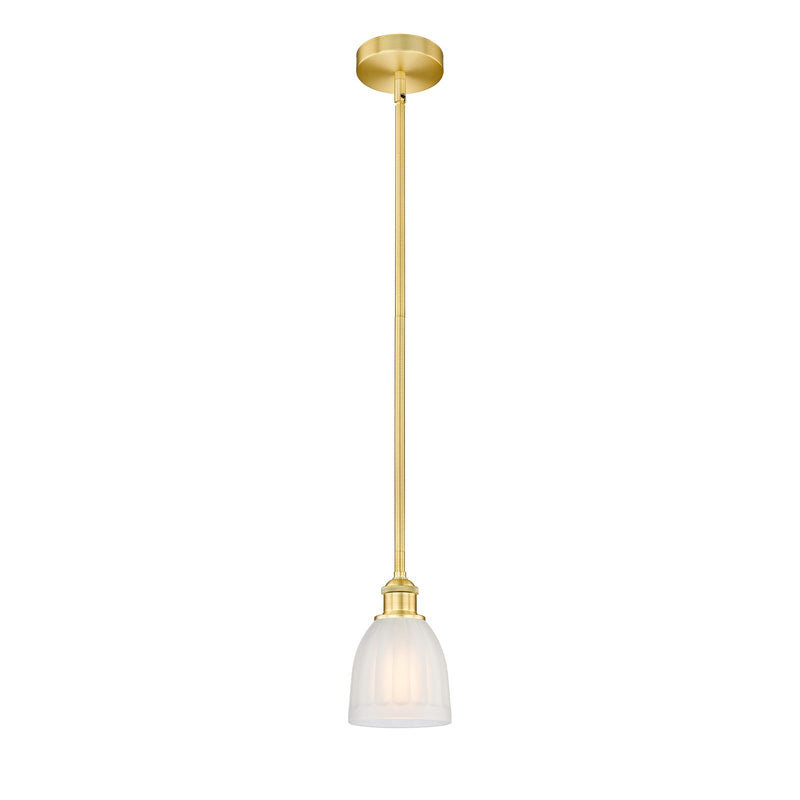 Innovations Brookfield 6in 1-Light Mini Pendant | Industrial Satin Gold Steel and White Frosted Ribbed Glass | Kitchen Island & | Model 616-1S-SG-G441