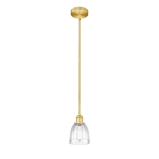 Innovations Lighting Brookfield 6in 1-Light Mini Pendant | Industrial Satin Gold Steel and Clear Ribbed Glass | Kitchen Island & | Model 616-1S-SG-G442