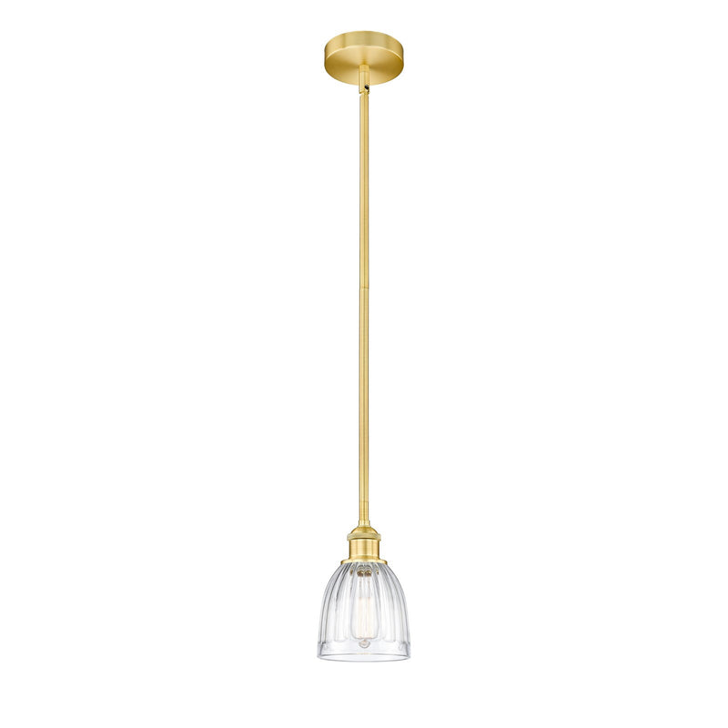 Innovations Brookfield 6in 1-Light Mini Pendant | Industrial Satin Gold Steel and Clear Ribbed Glass | Kitchen Island & Dining | Model 616-1S-SG-G442-LED