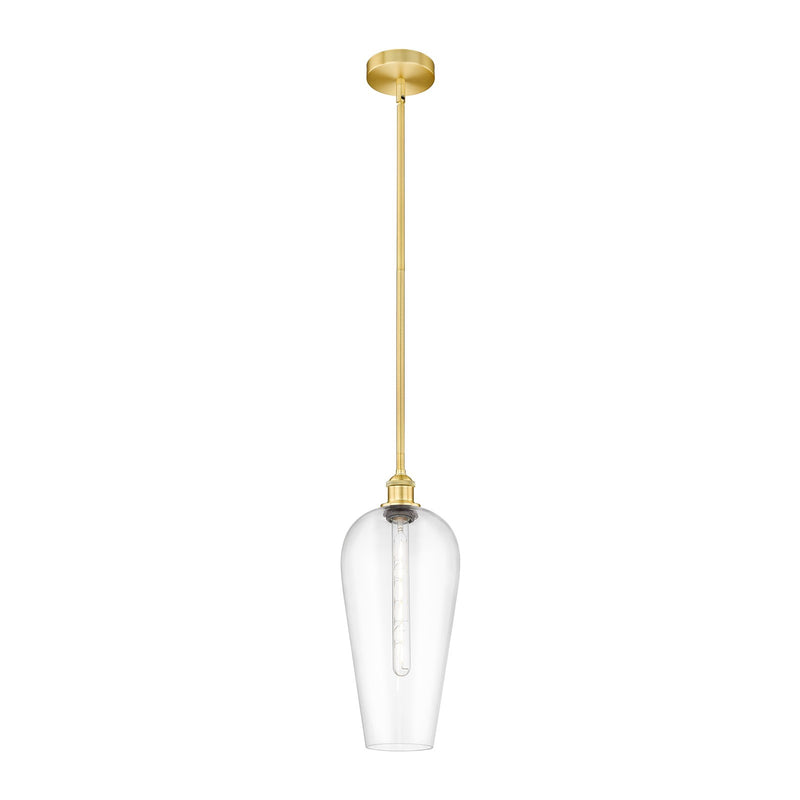 Innovations Chelsea 8in 1-Light Mini Pendant | Industrial Satin Gold Steel and Clear Chelsea Glass | Kitchen Island & Dining | Model 616-1S-SG-G456-8CL