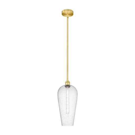 Innovations Chelsea 8in 1-Light Mini Pendant | Industrial Satin Gold Steel and Matte Black Seedy Glass | Kitchen Island & | Model 616-1S-SG-G456-8SDY