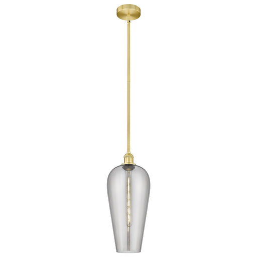 Innovations Chelsea 8in 1-Light Mini Pendant | Industrial Satin Gold Steel and Cast Brass with Light Smoke Glass Shade | Model 616-1S-SG-G456-8SM