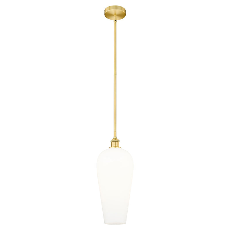 Innovations Chelsea 8in 1-Light Mini Pendant | Industrial Satin Gold Steel and Cast Brass with White Cone Glass | Kitchen | Model 616-1S-SG-G456-8WH