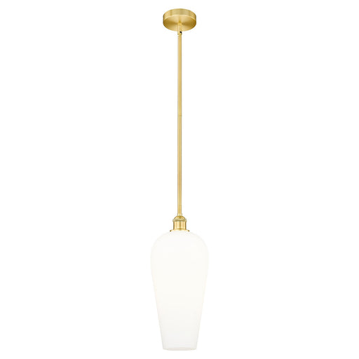 Innovations Chelsea 8in 1-Light Mini Pendant | Industrial Satin Gold Steel and Cast Brass with White Cone Glass | Kitchen | Model 616-1S-SG-G456-8WH