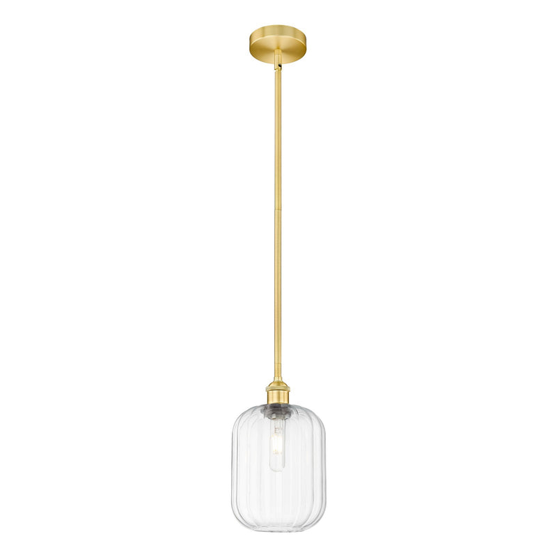 Innovations Preston Cylinder 7in 1-Light Mini Pendant | Industrial Satin Gold Steel and Clear Glass | Kitchen Island & Dining | Model 616-1S-SG-G460-7CL