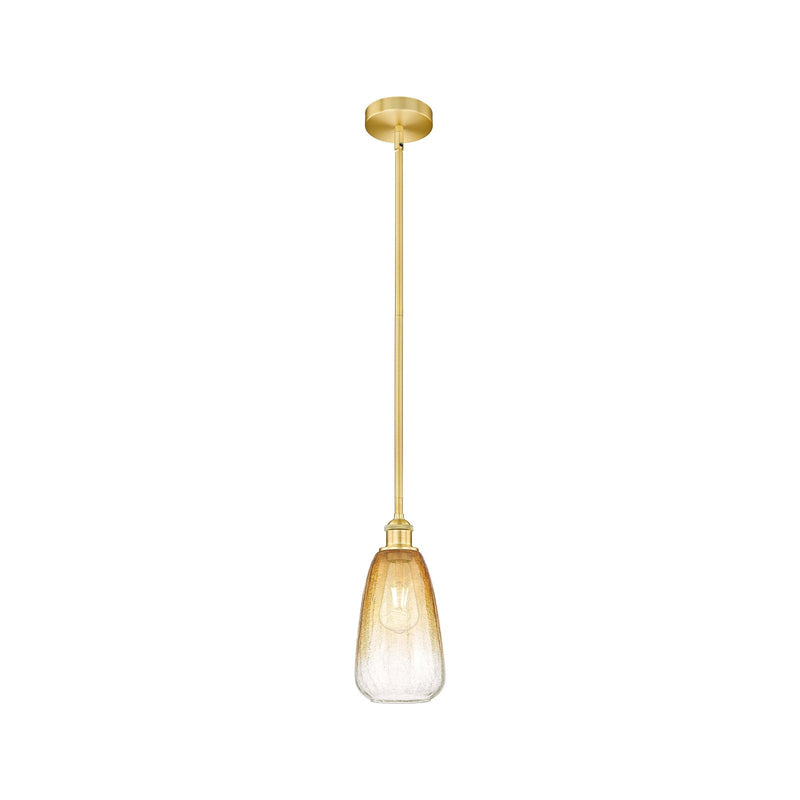 Innovations Brookhaven Almond 6in 1-Light Mini Pendant | Industrial Satin Gold Steel and Cast Brass with Amber Glass Shade | Model 616-1S-SG-G480-6AM