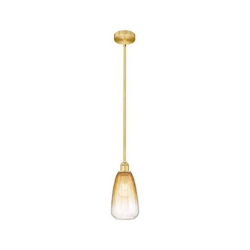 Innovations Brookhaven Almond 6in 1-Light Mini Pendant | Industrial Satin Gold Steel and Cast Brass with Amber Glass Shade | Model 616-1S-SG-G480-6AM