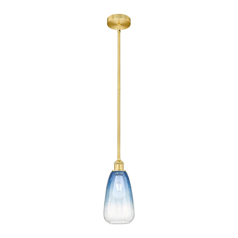 Innovations Brookhaven Almond 6in 1-Light Mini Pendant | Industrial Satin Gold Steel and Cast Brass with Sapphire Blue Glass | Model 616-1S-SG-G480-6SB