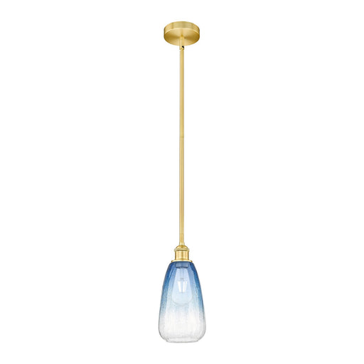 Innovations Brookhaven Almond 6in 1-Light Mini Pendant | Industrial Satin Gold Steel and Cast Brass with Sapphire Blue Glass | Model 616-1S-SG-G480-6SB