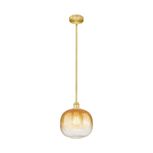 Innovations Brookhaven Sphere 10.5in 1-Light Mini Pendant | Industrial Satin Gold Steel and Cast Brass with Amber Glass | Model 616-1S-SG-G481-10AM