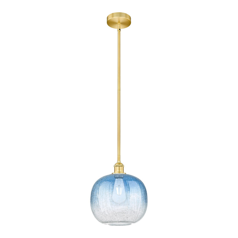 Innovations Brookhaven Sphere 11in 1-Light Mini Pendant | Industrial Satin Gold Steel and Cast Brass with Sapphire Blue Glass | Model 616-1S-SG-G481-10SB