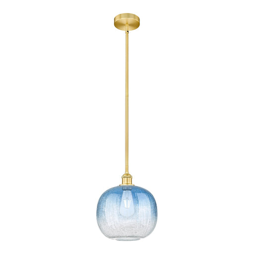 Innovations Brookhaven Sphere 11in 1-Light Mini Pendant | Industrial Satin Gold Steel and Cast Brass with Sapphire Blue Glass | Model 616-1S-SG-G481-10SB