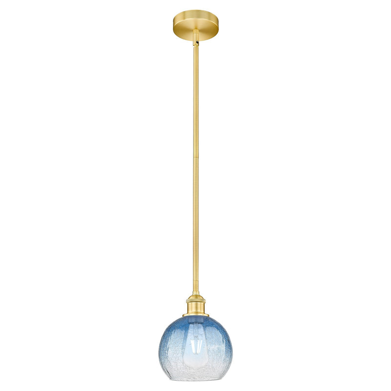 Innovations Brookhaven Globe 8in 1-Light Mini Pendant | Industrial Satin Gold Steel and Sapphire Blue Glass | Kitchen Island & | Model 616-1S-SG-G483-8SB