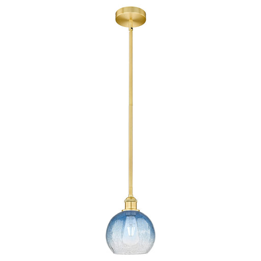 Innovations Brookhaven Globe 8in 1-Light Mini Pendant | Industrial Satin Gold Steel and Sapphire Blue Glass | Kitchen Island & | Model 616-1S-SG-G483-8SB