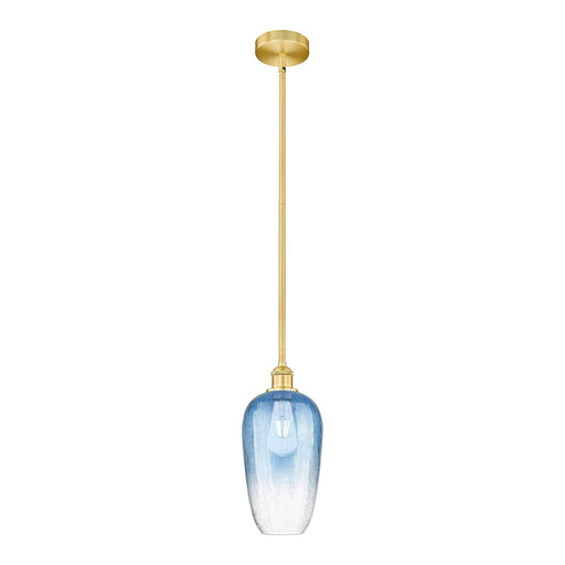 Innovations Brookhaven Flute 7in 1-Light Mini Pendant | Industrial Satin Gold Steel and Sapphire Blue Glass | Kitchen Island & | Model 616-1S-SG-G484-7SB
